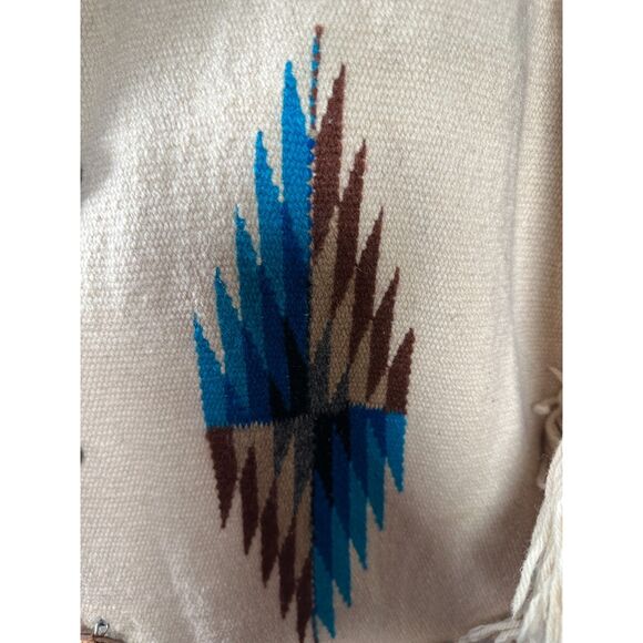 Ortega's Chimayo N.M. 1970s Wool Hand Woven Short Sleeve Fringe Medium - READ - Picture 6 of 8